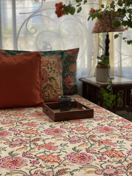 MULTI COLOUR COTTON HAND BLOCK PRINT double BEDSHEET