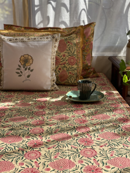 MUSTARD COTTON HAND BLOCK PRINT double BEDSHEET