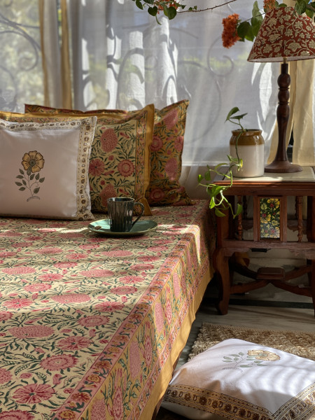 MUSTARD COTTON HAND BLOCK PRINT double BEDSHEET