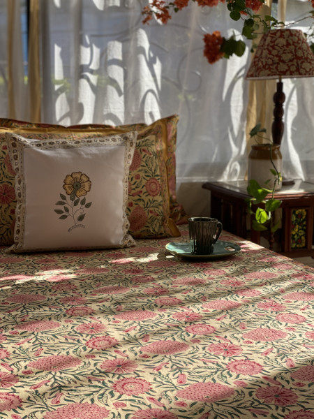 MUSTARD COTTON HAND BLOCK PRINT double BEDSHEET