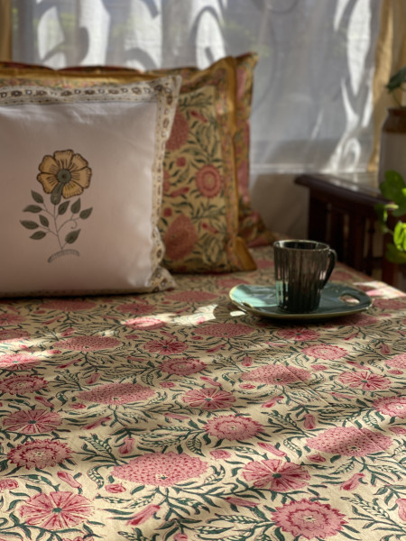 MUSTARD COTTON HAND BLOCK PRINT double BEDSHEET