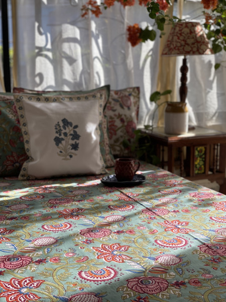 SEA GREEN COTTON HAND BLOCK PRINT double BEDSHEET