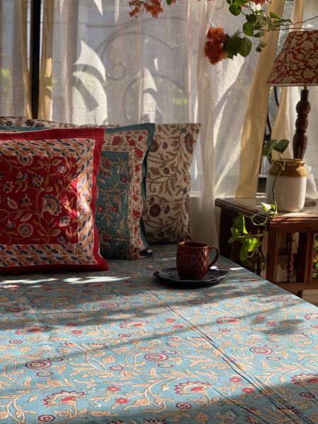 BLUE COTTON HAND BLOCK PRINT double BEDSHEET