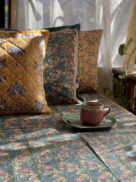 TEAL COTTON HAND BLOCK PRINT double BEDSHEET
