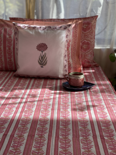 PINK COTTON HAND BLOCK PRINT double BEDSHEET