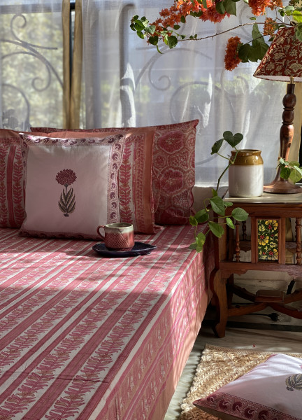 PINK COTTON HAND BLOCK PRINT double BEDSHEET