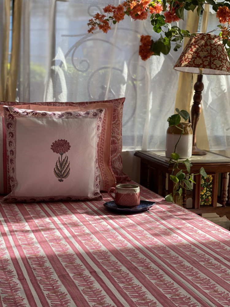 Image of PINK COTTON HAND BLOCK PRINT double BEDSHEET