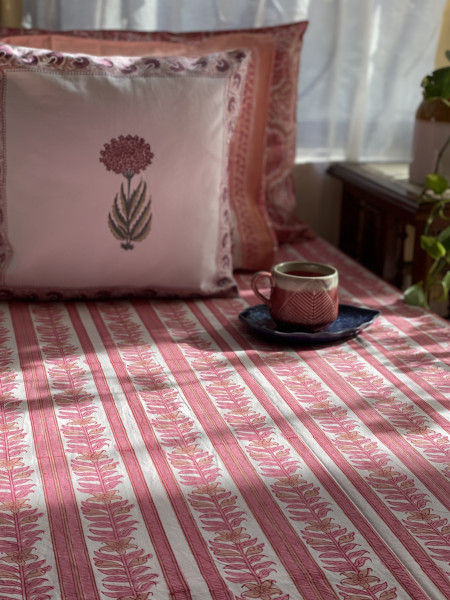 PINK COTTON HAND BLOCK PRINT double BEDSHEET