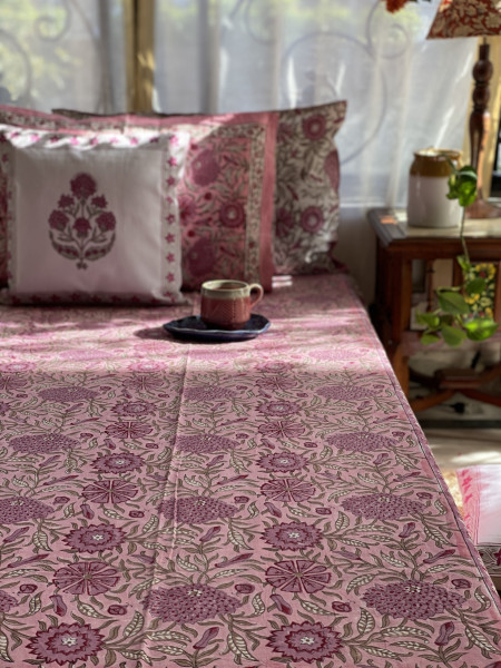 PINK COTTON HAND BLOCK PRINT double BEDSHEET