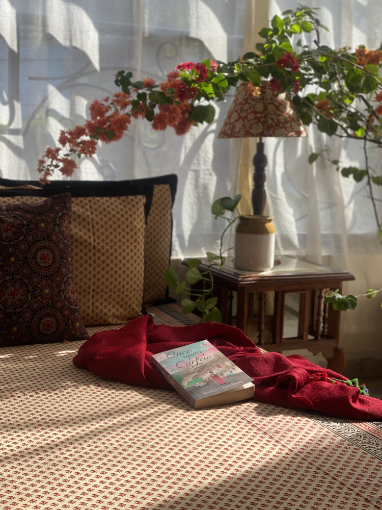 Image of BEIGE COTTON "BAGH" HAND BLOCK PRINT DOUBLE BEDSHEET