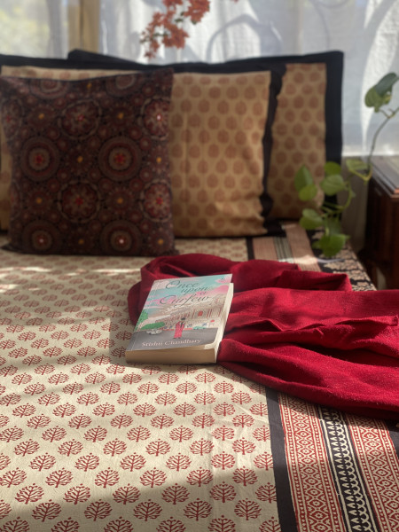 BEIGE COTTON "BAGH" HAND BLOCK PRINT DOUBLE BEDSHEET