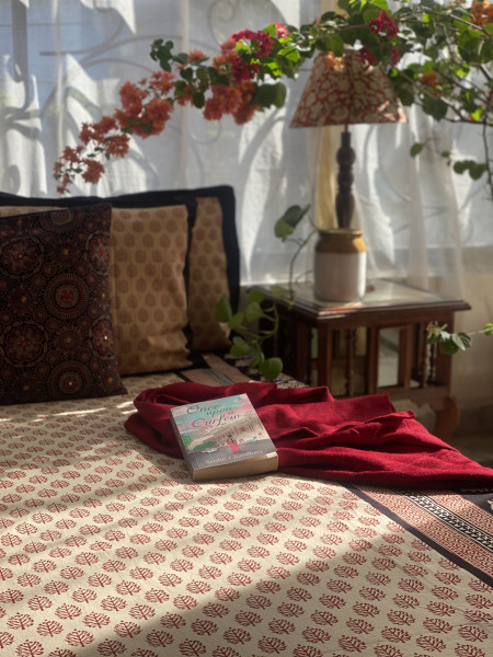 BEIGE COTTON "BAGH" HAND BLOCK PRINT DOUBLE BEDSHEET