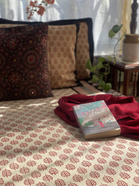 BEIGE COTTON "BAGH" HAND BLOCK PRINT DOUBLE BEDSHEET