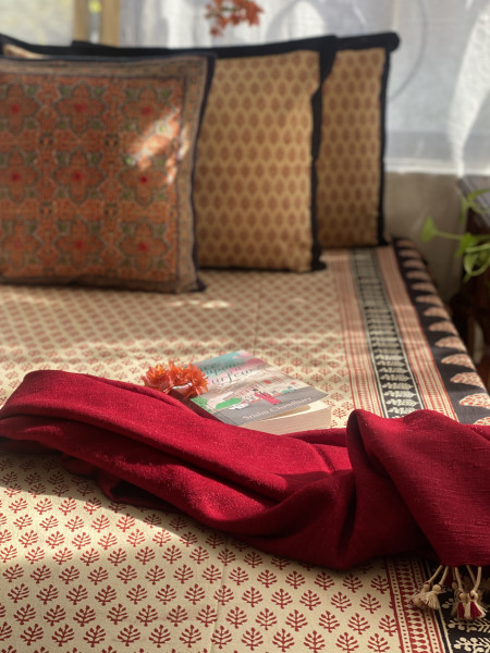 BEIGE COTTON "BAGH" HAND BLOCK PRINT DOUBLE BEDSHEET