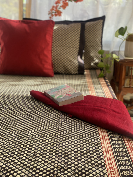 BLACK COTTON "BAGH" HAND BLOCK PRINT DOUBLE BEDSHEET