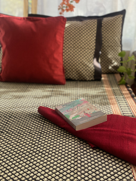 BLACK COTTON "BAGH" HAND BLOCK PRINT DOUBLE BEDSHEET