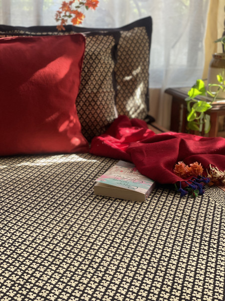 BLACK COTTON "BAGH" HAND BLOCK PRINT DOUBLE BEDSHEET