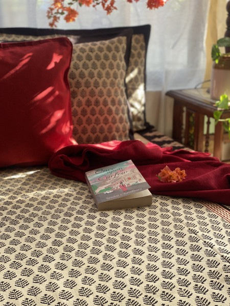 BEIGE COTTON "BAGH" HAND BLOCK PRINT DOUBLE BEDSHEET