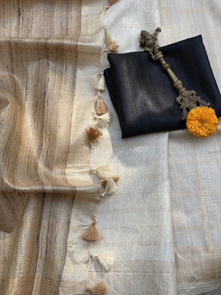 BEIGE KOSA SILK WOVEN ZARI SARI