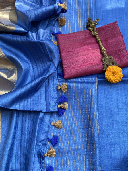 BLUE KOSA SILK WOVEN ZARI SARI