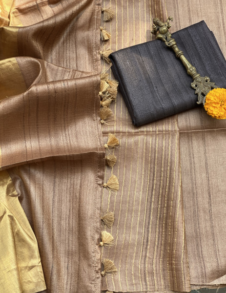 CARAMEL KOSA SILK WOVEN ZARI SARI