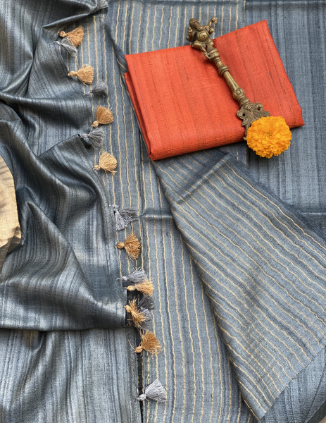 GREY KOSA SILK WOVEN ZARI SARI