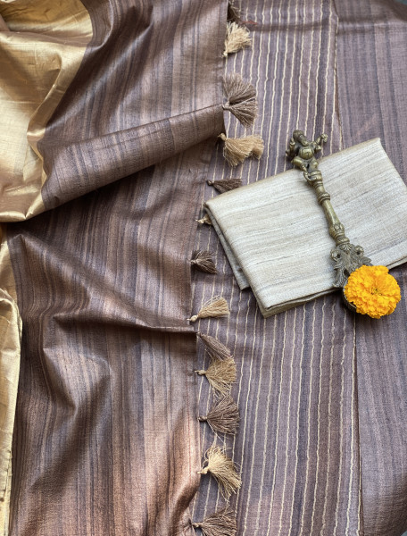 BROWN KOSA SILK WOVEN ZARI SARI