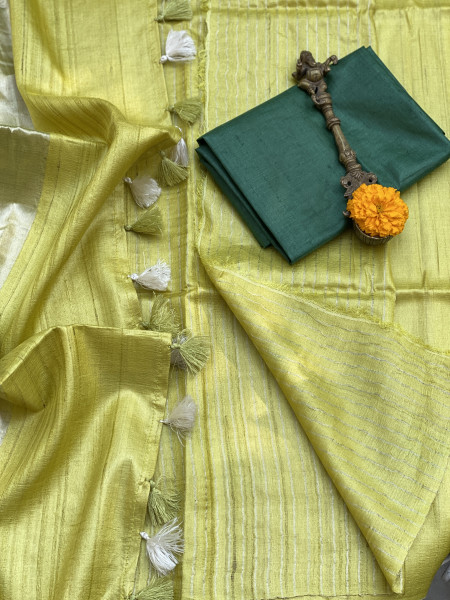 LIME KOSA SILK WOVEN ZARI SARI