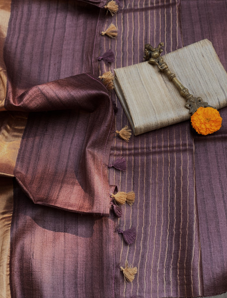 BROWN KOSA SILK WOVEN ZARI SARI