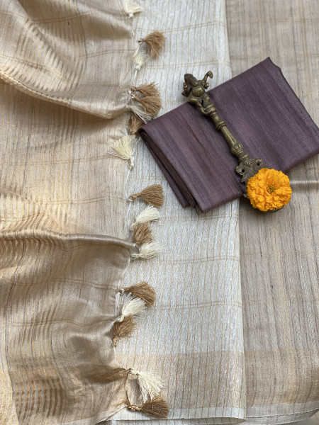 BEIGE KOSA SILK WOVEN ZARI SARI