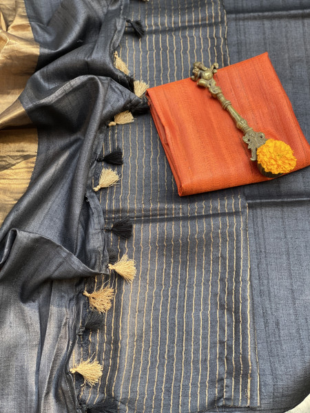 BLACK KOSA SILK WOVEN ZARI SARI