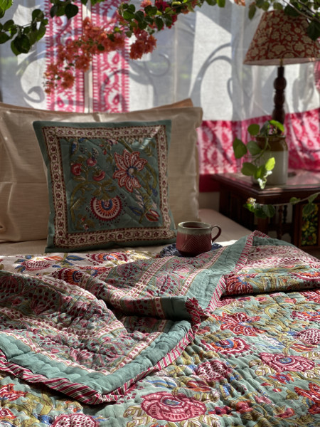 AQUA Cotton Block Print DOUBLE JAIPURI RAZAI