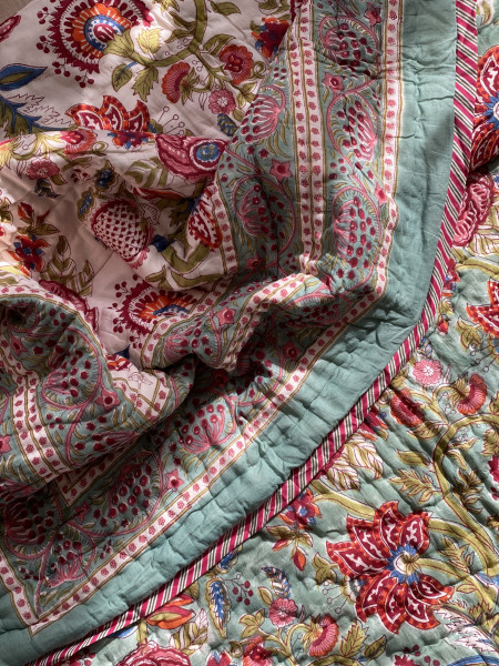 AQUA Cotton Block Print SINGLE JAIPURI RAZAI