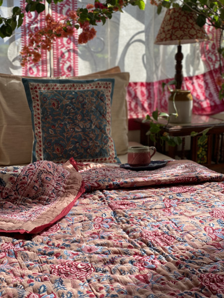 SALMON Cotton Block Print DOUBLE JAIPURI RAZAI