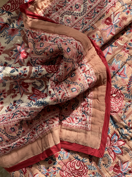 SALMON Cotton Block Print SINGLE JAIPURI RAZAI