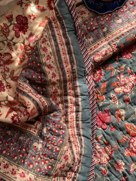 TEAL Cotton Block Print SINGLE JAIPURI RAZAI