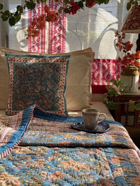 BLUE Cotton Block Print SINGLE JAIPURI RAZAI