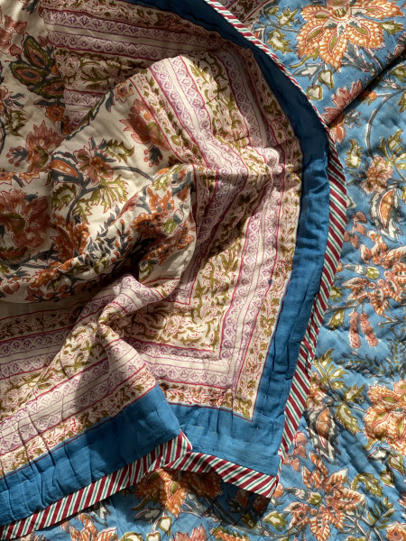 BLUE Cotton Block Print DOUBLE JAIPURI RAZAI