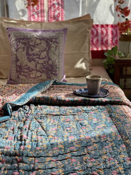 TEAL Cotton Block Print SINGLE JAIPURI RAZAI