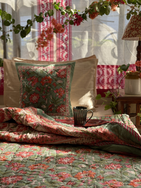 GREEN Cotton Block Print DOUBLE JAIPURI RAZAI