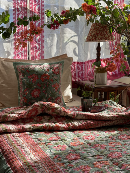 GREEN Cotton Block Print DOUBLE JAIPURI RAZAI