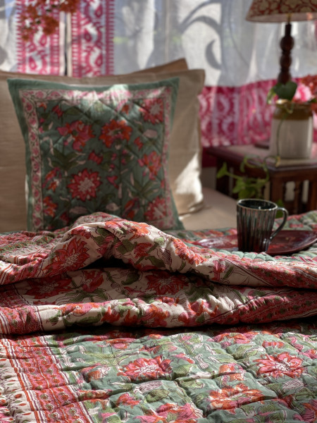 GREEN Cotton Block Print DOUBLE JAIPURI RAZAI