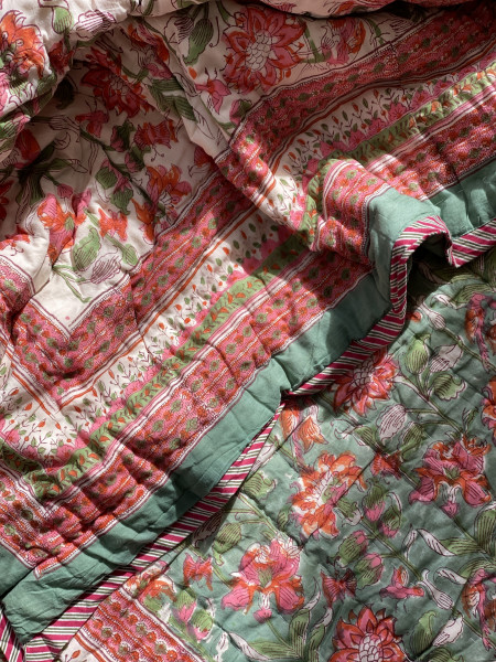 GREEN Cotton Block Print DOUBLE JAIPURI RAZAI