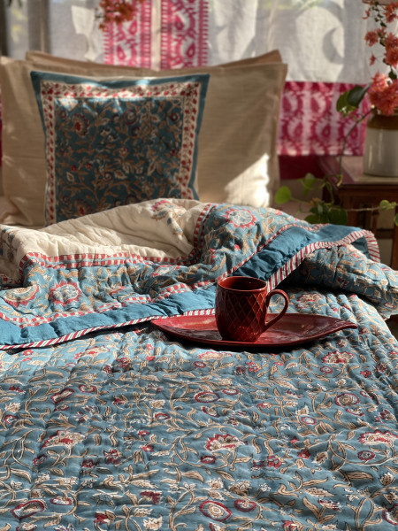 BLUE Cotton Block Print DOUBLE JAIPURI RAZAI