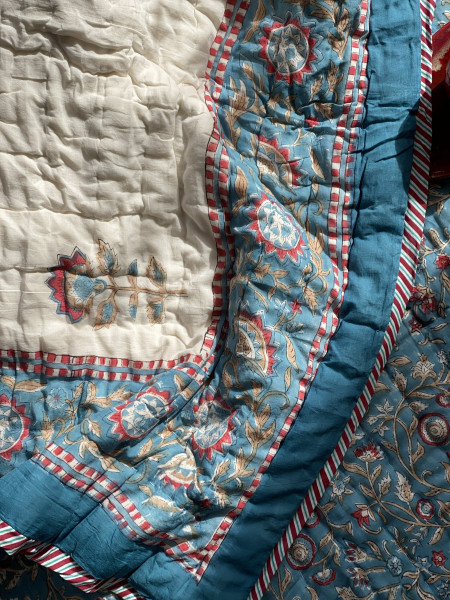 BLUE Cotton Block Print DOUBLE JAIPURI RAZAI