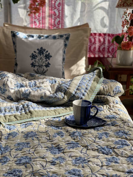 GREY Cotton Block Print DOUBLE JAIPURI RAZAI