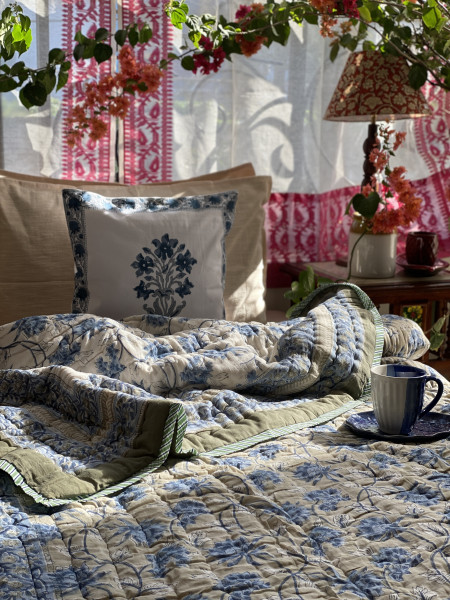 GREY Cotton Block Print DOUBLE JAIPURI RAZAI