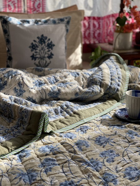 GREY Cotton Block Print DOUBLE JAIPURI RAZAI