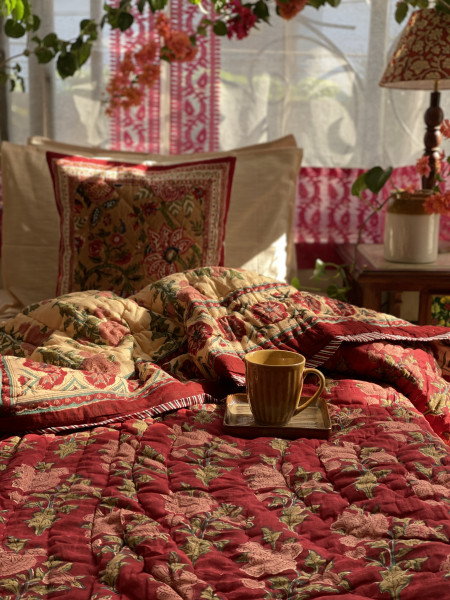 RED Cotton Block Print DOUBLE JAIPURI RAZAI