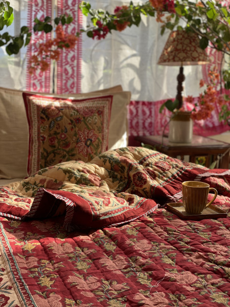 RED Cotton Block Print DOUBLE JAIPURI RAZAI